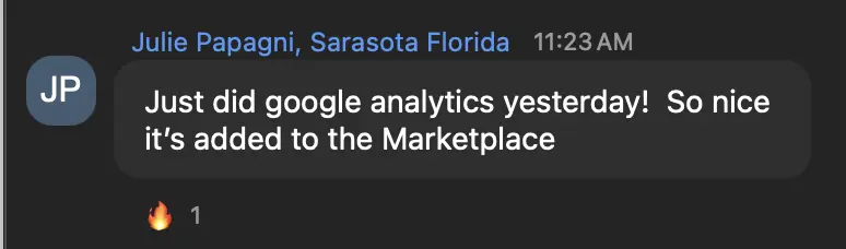 Julie, team chat, on Google Analytics in the Marketplace