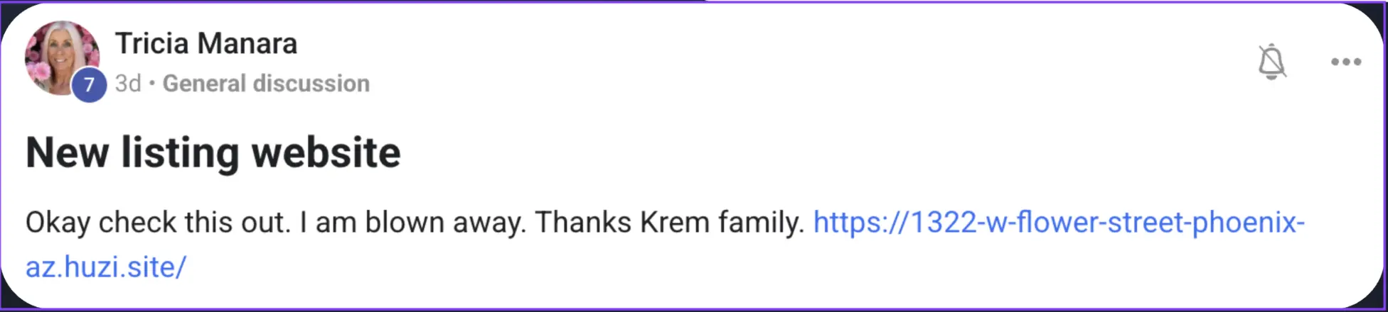 Tricia, community post: her first listing website