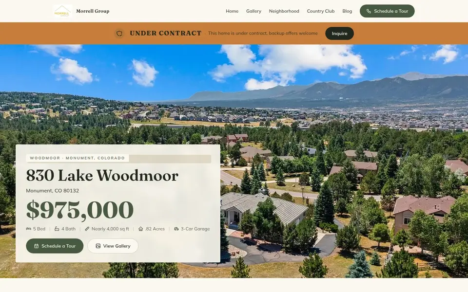 The 830 Lake Woodmoor Dr listing site built for Jeff and Lane Morrell