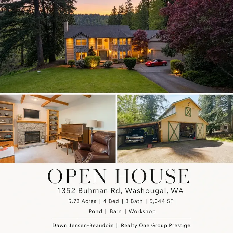 An open-house flyer generated from the listing’s own photos.