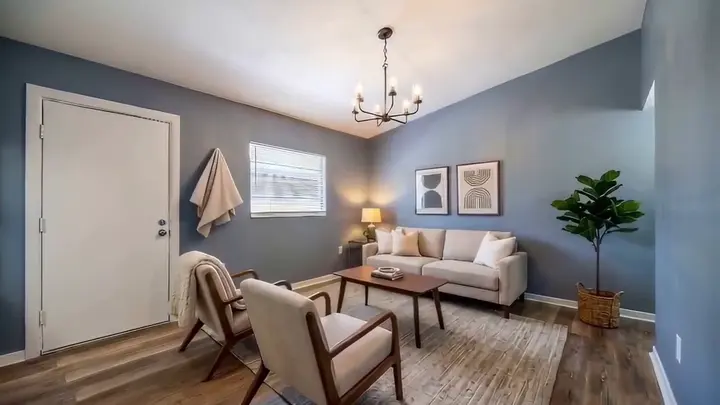 Living room: the same room, staged in the film