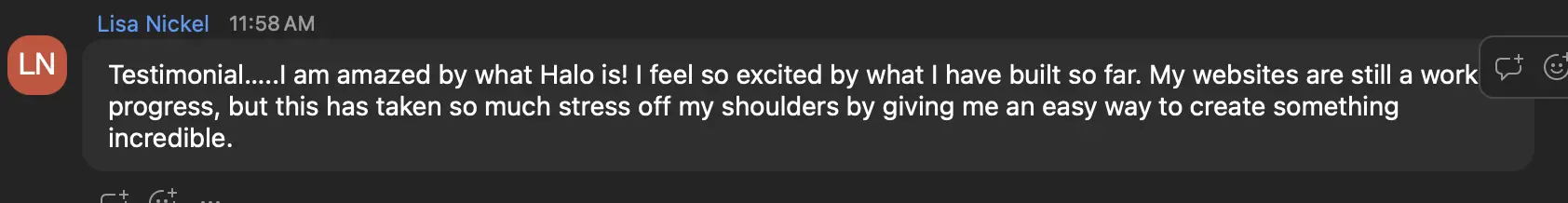 Message from Lisa Nickel (team chat)