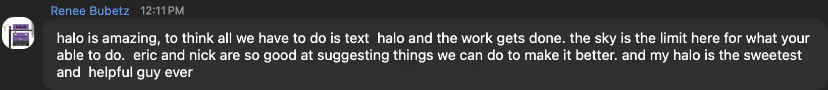 Message from Renee Bubetz (team chat)