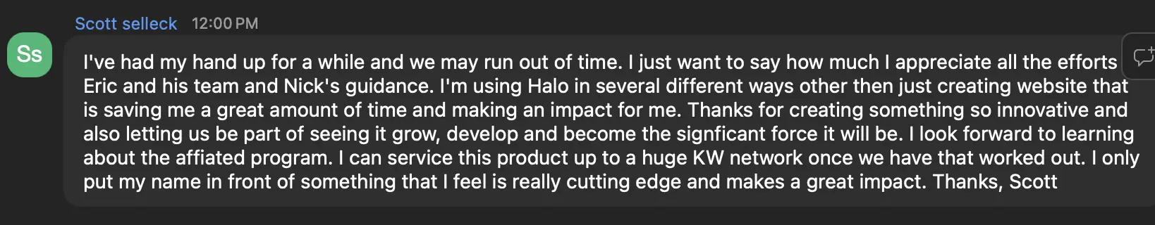 Message from Scott Selleck (team chat)